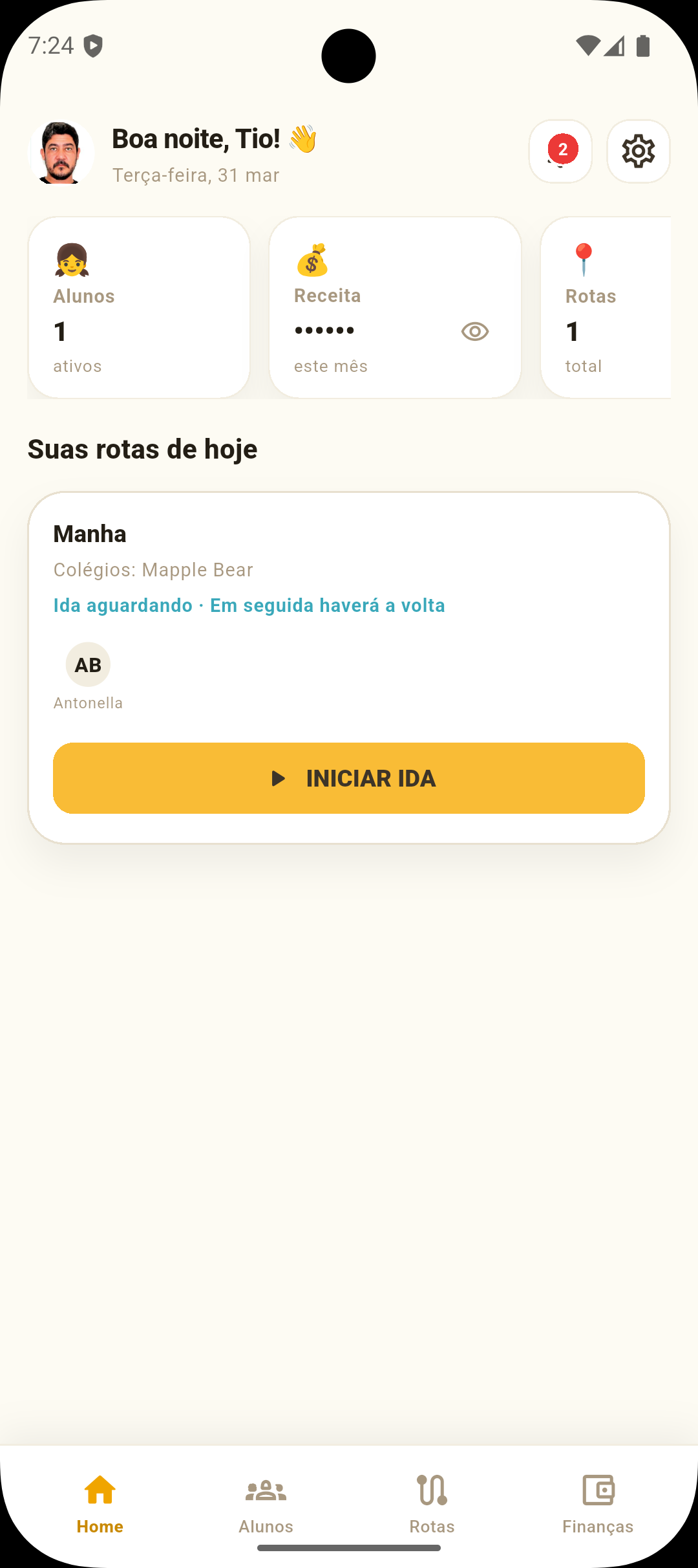 Tela de rota em tempo real